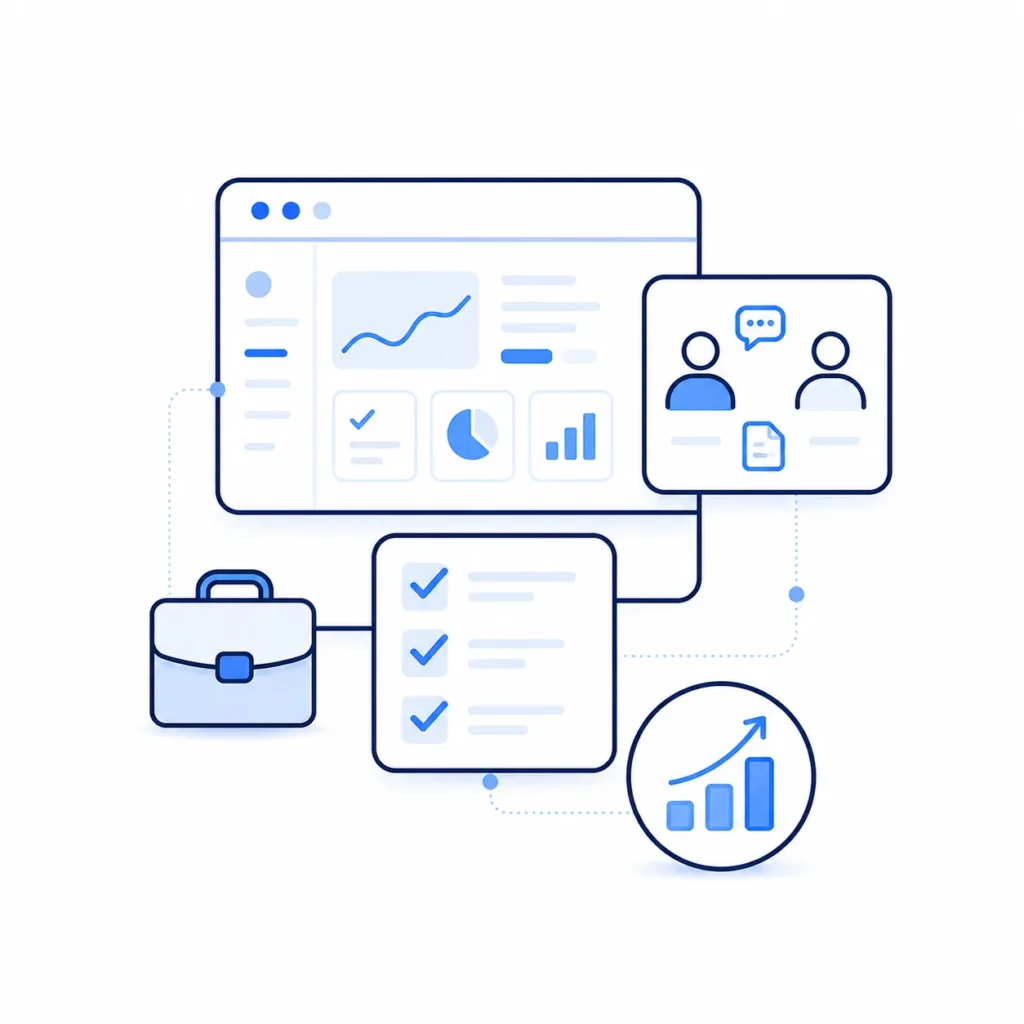 Illustration showing practical content marketing experience through projects, collaboration, and workflow management