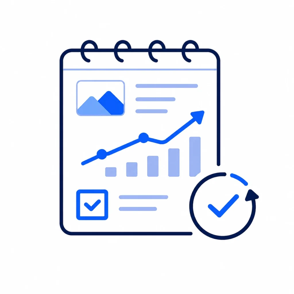 Illustration showing continuous learning, content optimization, and professional growth in content marketing