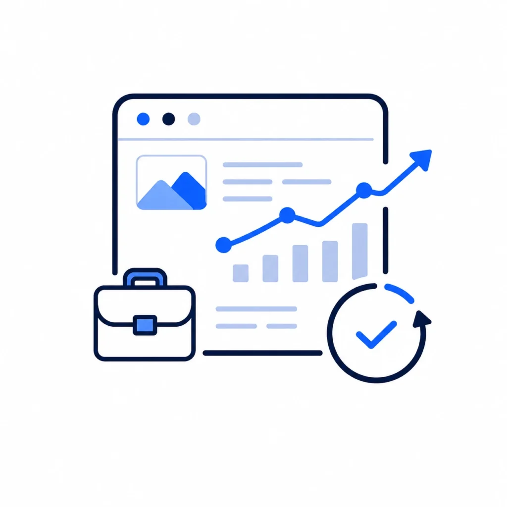Illustration showing content marketing portfolio growth through project development and performance improvement